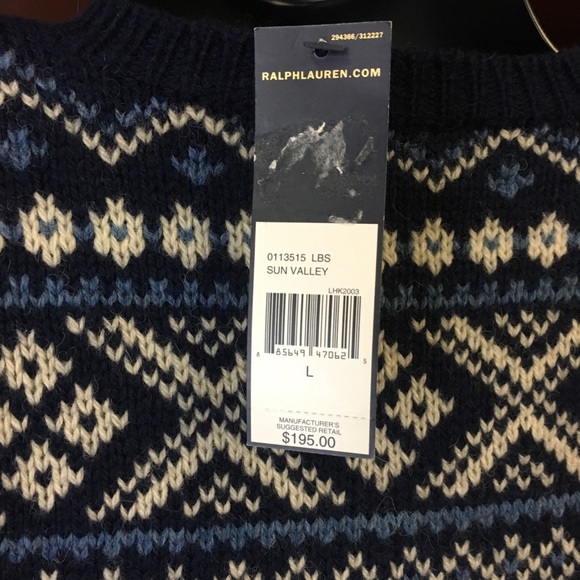 PRL Blue 100% Wool Crew Neck Sweater Sweater, NWT